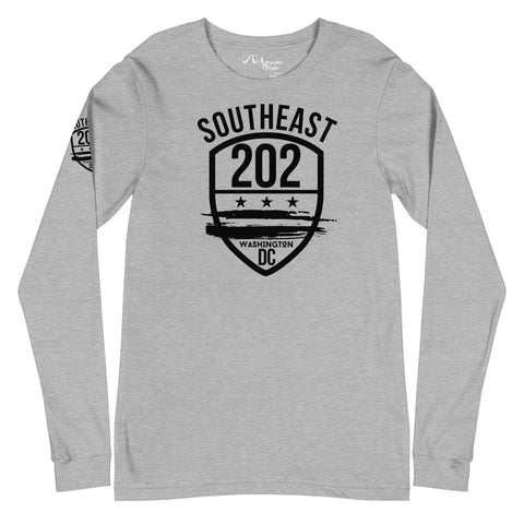 "202 / Southeast DC Emblem"  All-Black Emblem on Grey Long Sleeve Tee