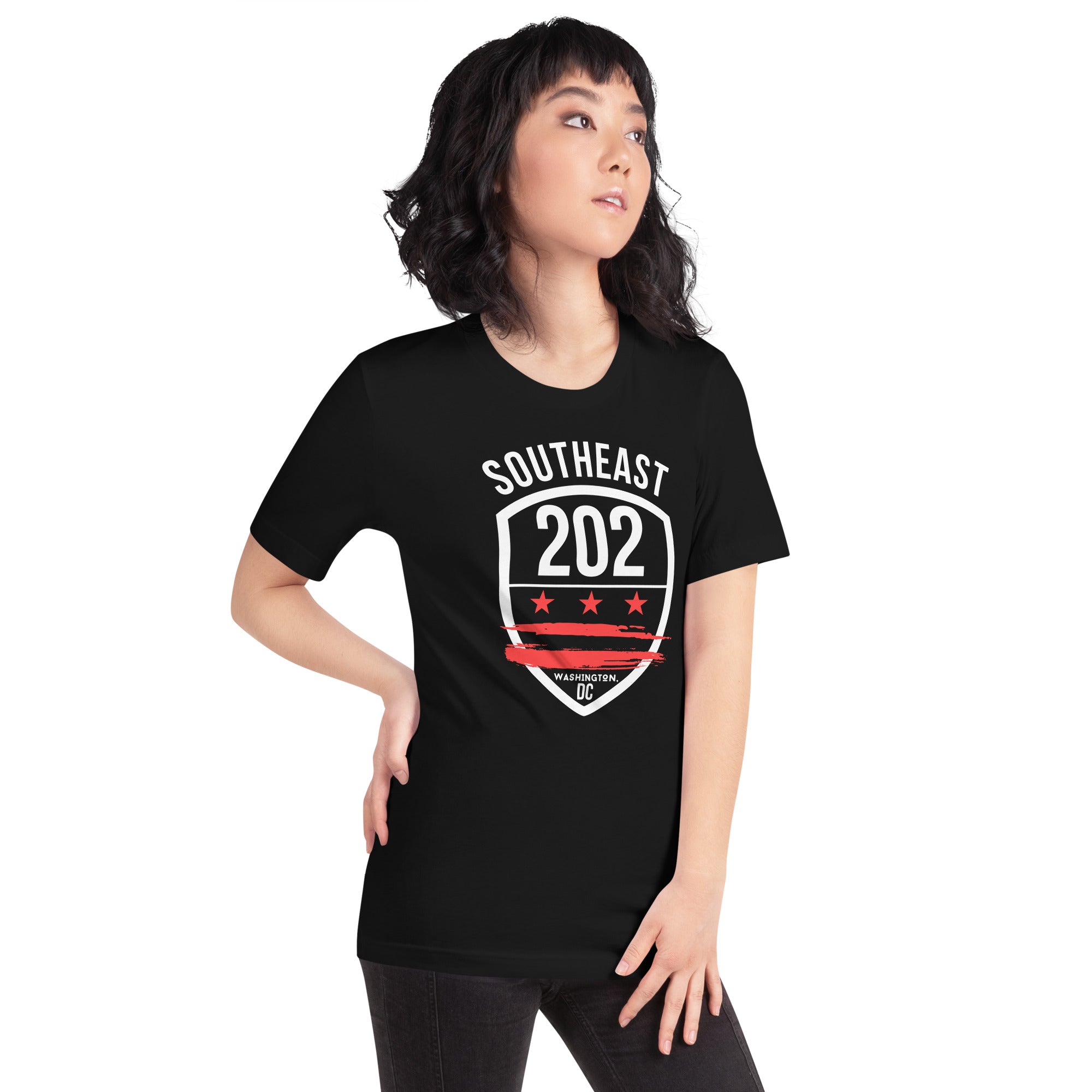 'Southeast DC/ 202 Washington, DC' (Emblem Front Only) Black Unisex T-shirt