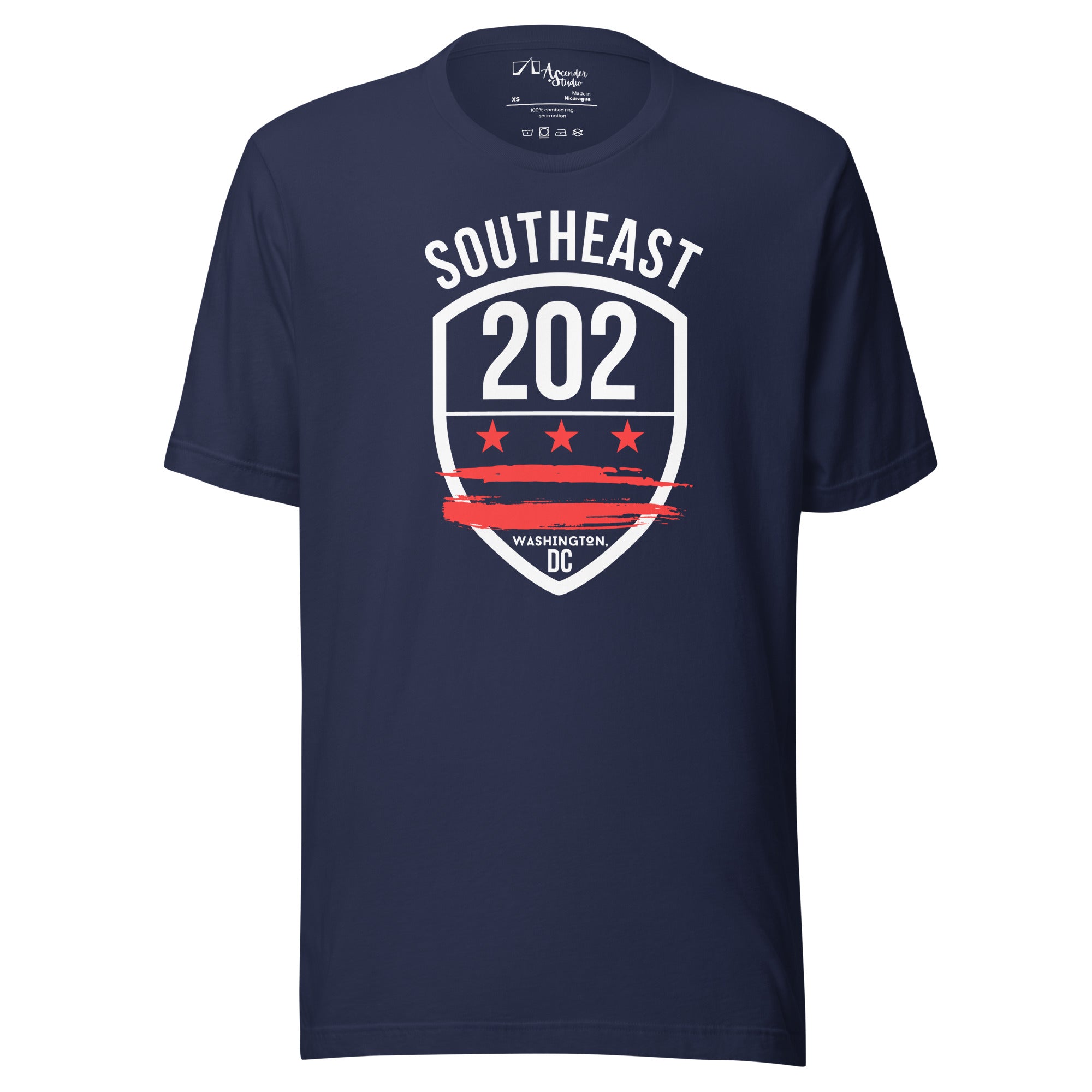 'SOUTHEAST WASHINGTON DC/202' (White/Red Emblem) -Navy Unisex T-shirt